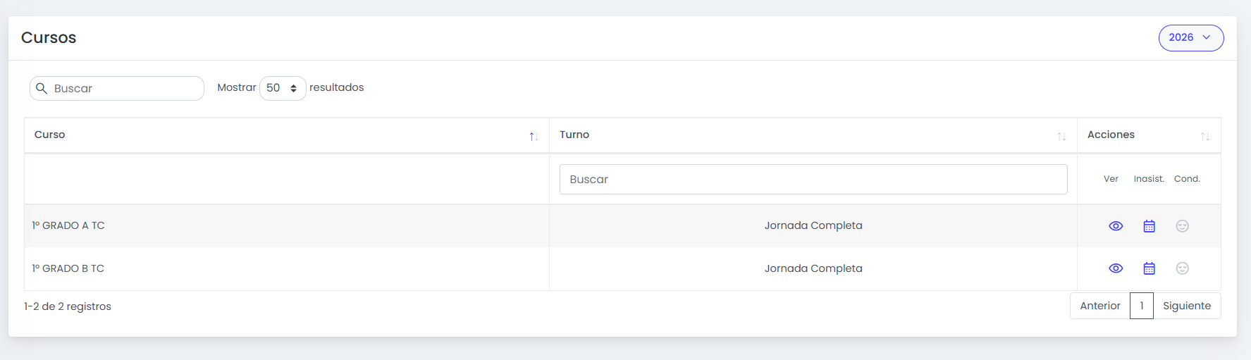 Listado de cursos para preceptor